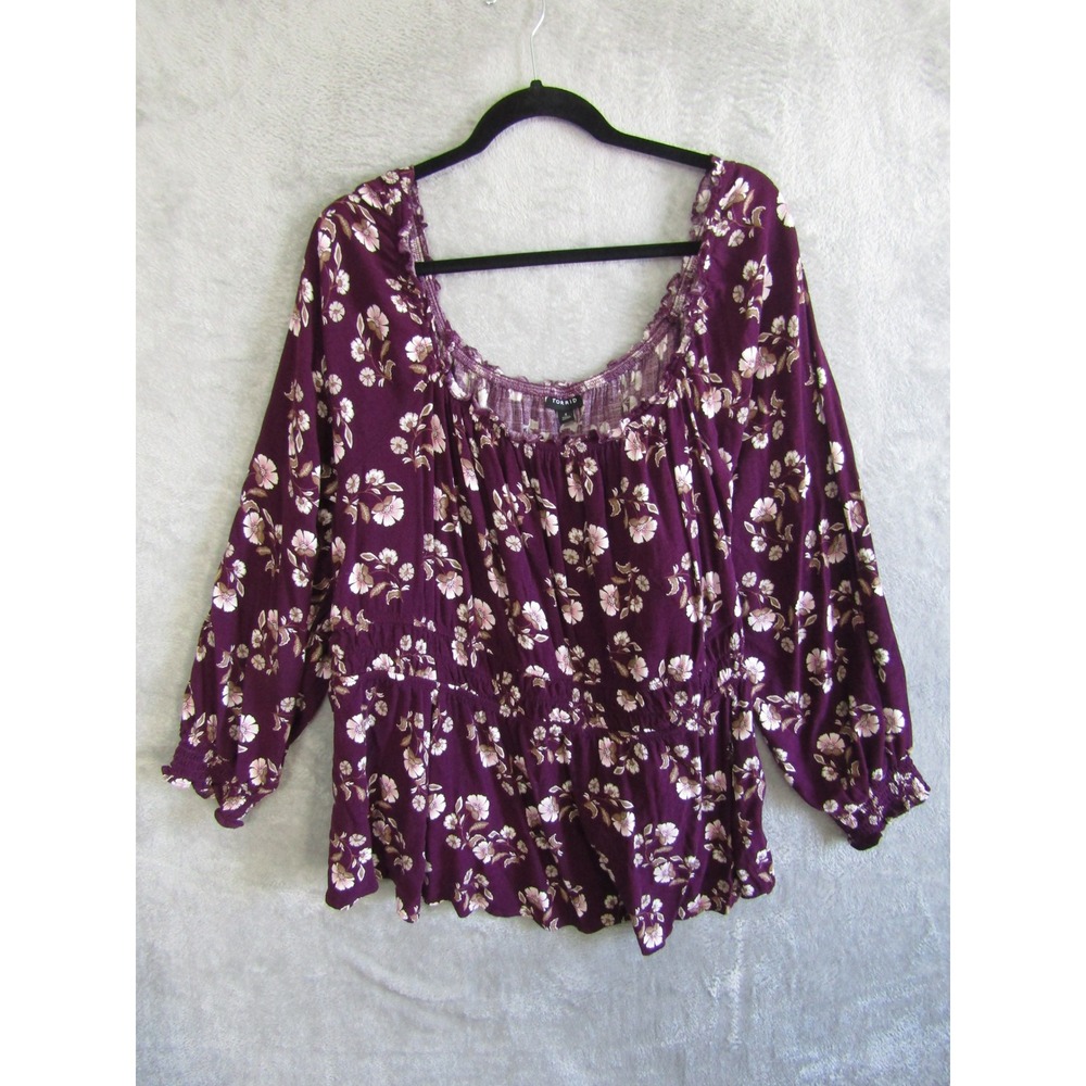 Torrid Floral Print Square Neck Peplum Blouse Purple Size 4‎